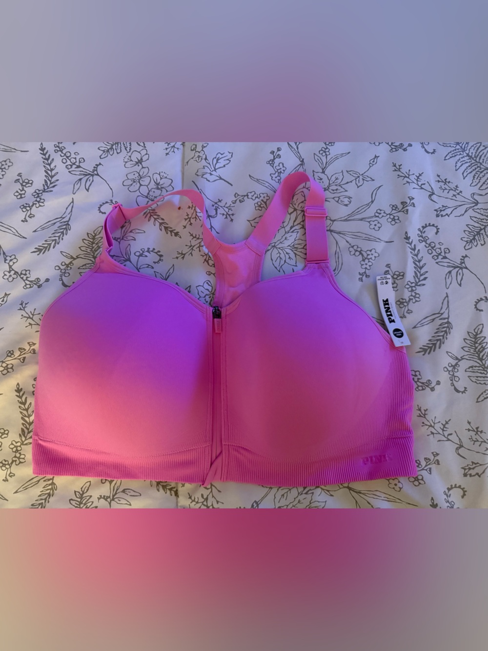 Victoria's Secret PINK Front-Zip Sport Bra in Bright Pink